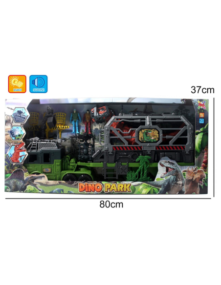 Dino Park Camion Trasporto Dinosauri con Luci e Suoni – Veicolo Gigante 80 cm con Gabbia e Personaggi