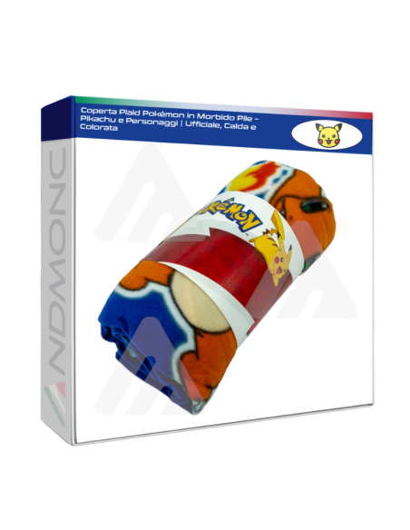 Coperta Plaid Pokémon in Morbido Pile – Pikachu e Personaggi  Ufficiale, Calda e Colorata