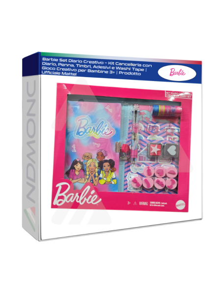 Barbie Set Diario Creativo – Kit Cancelleria con Diario, Penna, Timbri, Adesivi e Washi Tape  Gioco Creativo per Bambine 3+