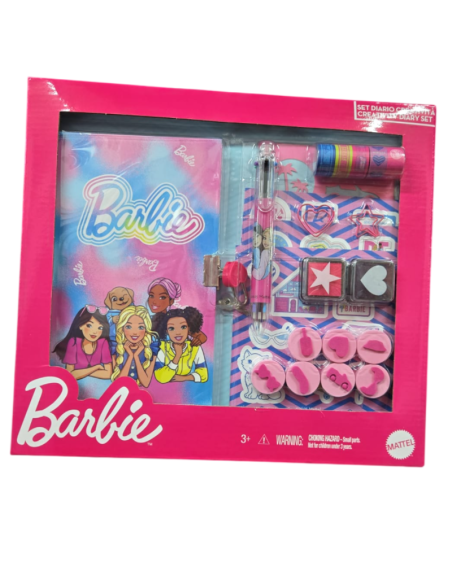 Barbie Set Diario Creativo – Kit Cancelleria con Diario, Penna, Timbri, Adesivi e Washi Tape  Gioco Creativo per Bambine 3+