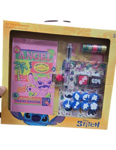 Disney Stitch – Set Diario Creativo Angel  Kit con Diario, Penna, Timbri, Adesivi e Washi Tape  Gioco Creativo Bambini 3+