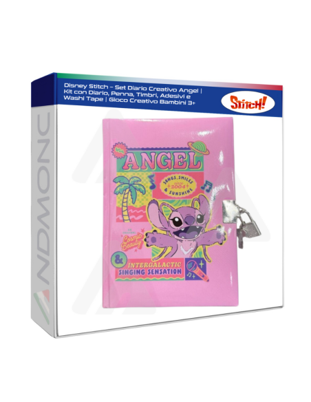 Disney Stitch – Set Diario Creativo Angel  Kit con Diario, Penna, Timbri, Adesivi e Washi Tape  Gioco Creativo Bambini 3+