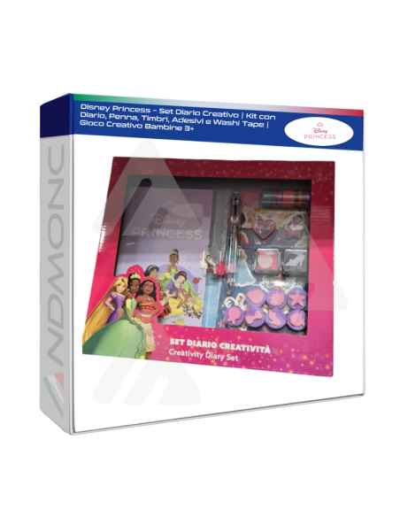 Disney Princess – Set Diario Creativo  Kit con Diario, Penna, Timbri, Adesivi e Washi Tape  Gioco Creativo Bambine 3+
