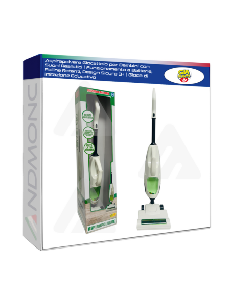 Aspirapolvere Giocattolo per Bambini con Suoni Realistici  Funzionamento a Batterie, Palline Rotanti, Design Sicuro 3+