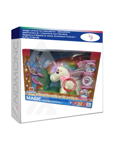 Magic Unicorno Interattivo – Giocattolo 3+ con Musica, Movimento, Registrazione Voce e Accessori – Softy Friends
