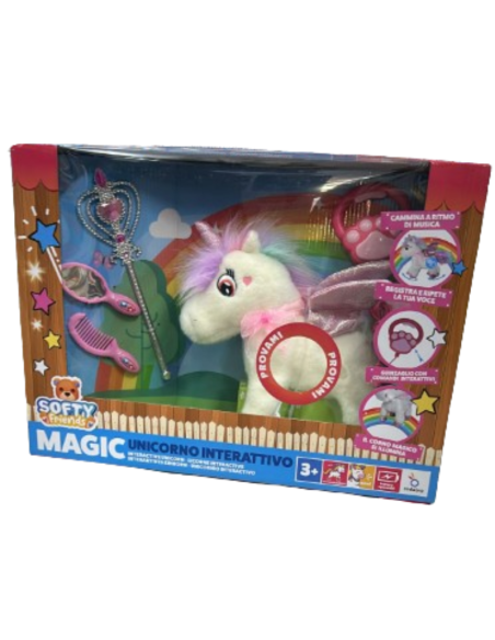 Magic Unicorno Interattivo – Giocattolo 3+ con Musica, Movimento, Registrazione Voce e Accessori – Softy Friends