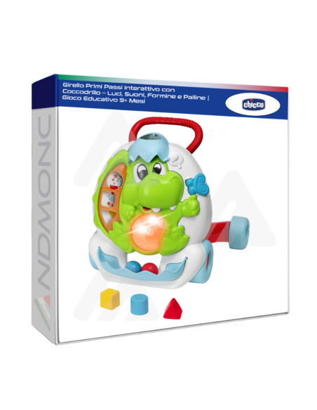 Girello Primi Passi Interattivo con Coccodrillo – Luci, Suoni, Formine e Palline  Gioco Educativo 9+ Mesi