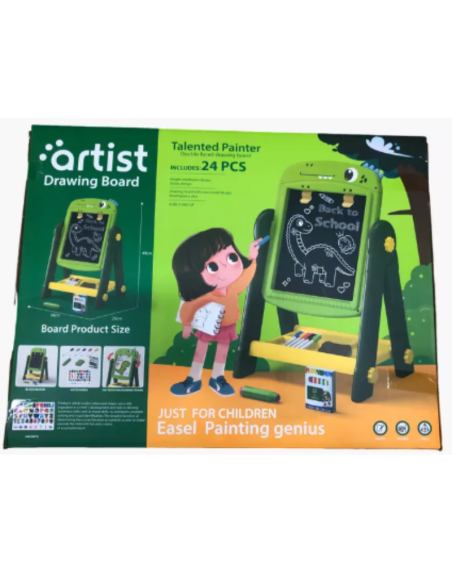 Lavagna da Disegno Doppia Faccia per Bambini – Cavalletto Artist con Accessori, Lettere Magnetiche e Gessetti  24 Pezzi  3+
