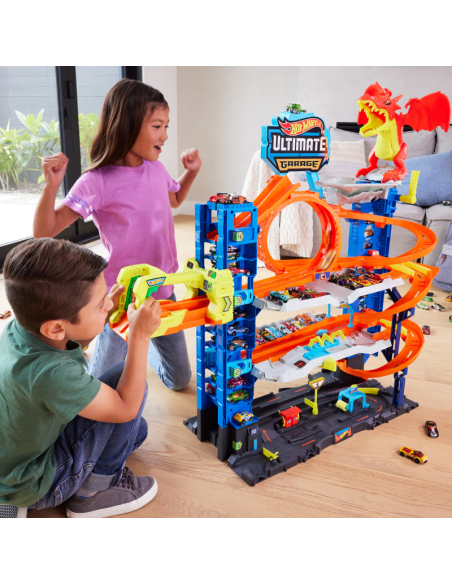 Hot Wheels Ultimate Garage – Super Garage Gigante con Pista, Drago Interattivo, Ascensore e Spazi per 50+ Veicoli