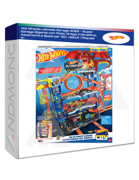 Hot Wheels Ultimate Garage – Super Garage Gigante con Pista, Drago Interattivo, Ascensore e Spazi per 50+ Veicoli
