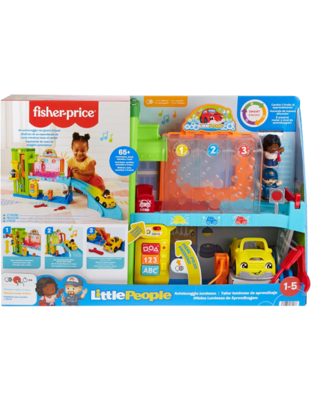Fisher-Price Little People – Garage Luminoso Interattivo con Pista, Suoni e Auto Inclusa  65+ Canzoni e Attività