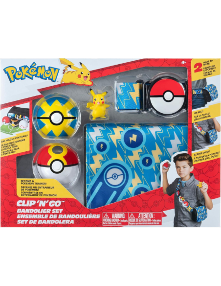 Pokémon Clip ‘N’ Go Bandolier Set – Borsa con Cintura, 2 Poké Ball, Mini Figure di Pikachu  Porta fino a 6 Poké Ball  Gioco 4+