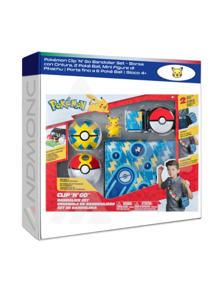 Pokémon Clip ‘N’ Go Bandolier Set – Borsa con Cintura, 2 Poké Ball, Mini Figure di Pikachu  Porta fino a 6 Poké Ball  Gioco 4+