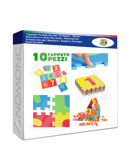 Tappeto Puzzle Numeri 10 Pezzi – Gioco Educativo in EVA Morbida  Pavimento Antiscivolo per Bambini  Impara i Numeri Divertendoti