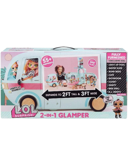 LOL Surprise 2-in-1 Glamper – Camper Giocattolo con Luci, Suoni e 55+ Accessori  Playset Deluxe per Bambole LOL