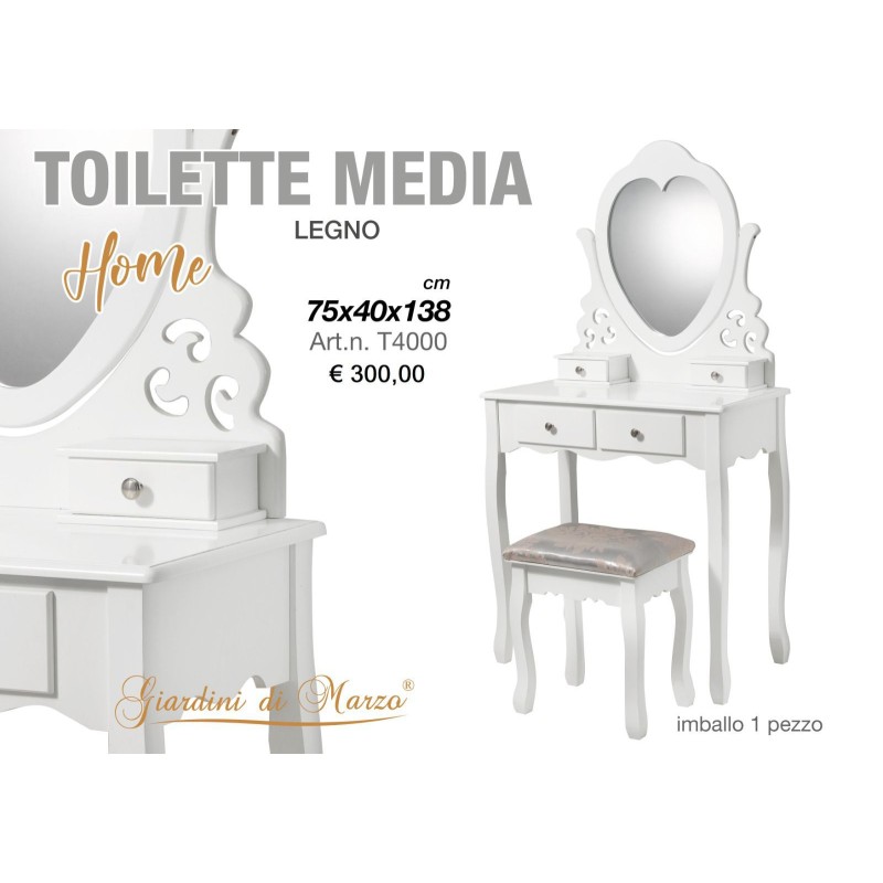 Toeletta Specchiera in Legno con Sgabello –...