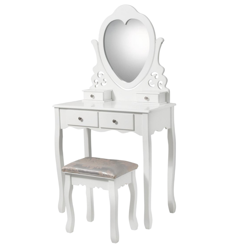 Toeletta Specchiera in Legno con Sgabello –...