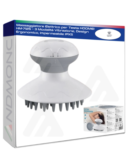 Massaggiatore Elettrico per Testa HOOMEI HM-7125 – 3 Modalità Vibrazione, Design Ergonomico, Impermeabile IPX5