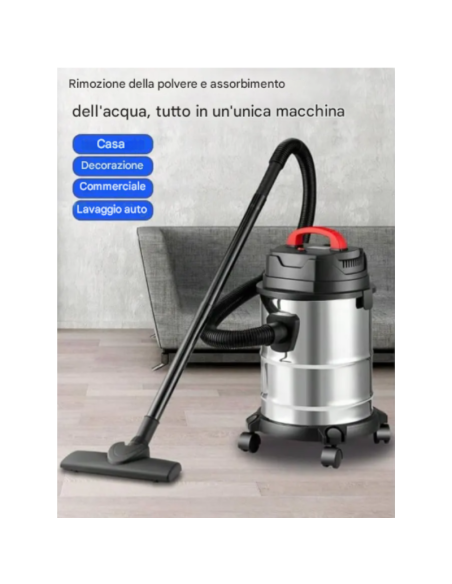 Aspirapolvere Andowl Q-XC2 900W Wet & Dry – Potente Aspirazione Liquidi/Solidi, 20 L Capacità, Inox