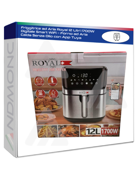 Friggitrice ad Aria Royal 12 Litri 1700W Digitale Smart WiFi – Forno ad Aria Calda Senza Olio con App Tuya