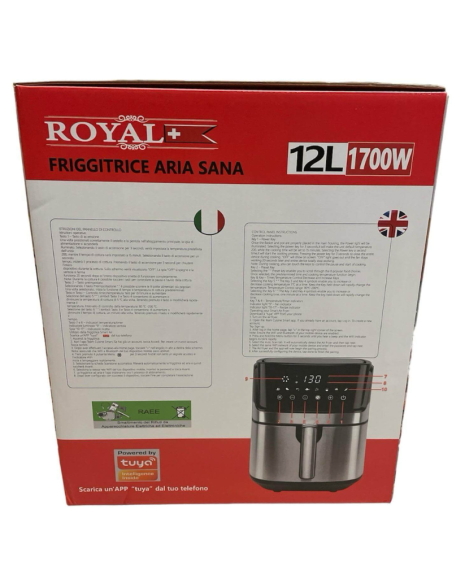 Friggitrice ad Aria Royal 12 Litri 1700W Digitale Smart WiFi – Forno ad Aria Calda Senza Olio con App Tuya