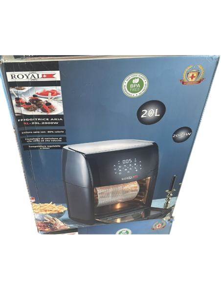 Friggitrice ad Aria Royal RL-20L 20 Litri 2000W – Forno ad Aria Calda Senza Olio, Digitale, BPA Free