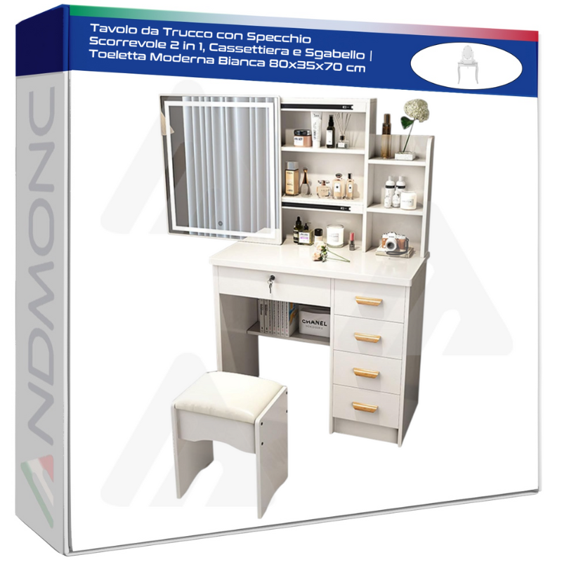 Tavolo da Trucco con Specchio Scorrevole LED 2...