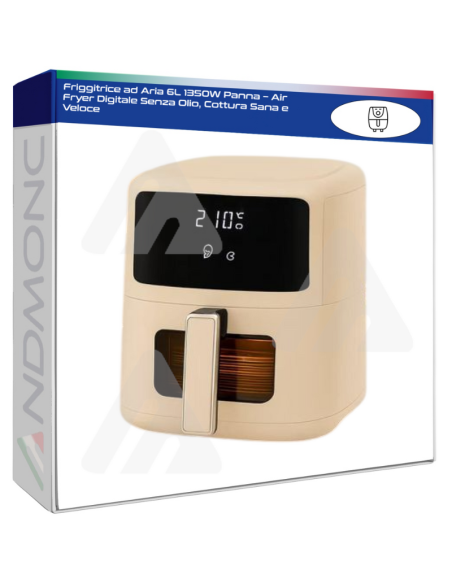 Friggitrice ad Aria 6L 1350W Panna – Air Fryer Digitale Senza Olio, Cottura Sana e Veloce