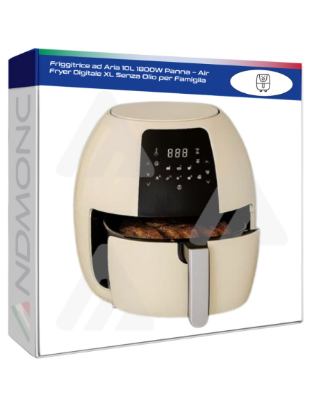 Friggitrice ad Aria 10L 1800W Panna – Air Fryer Digitale XL Senza Olio per Famiglia