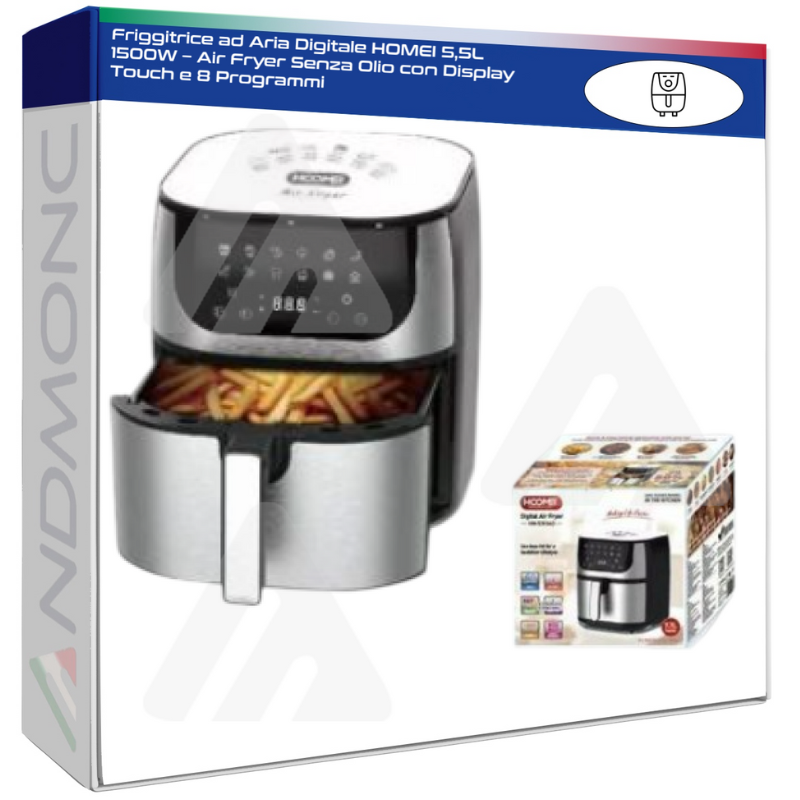 Friggitrice ad Aria Digitale HOMEI 5,5L 1500W –...