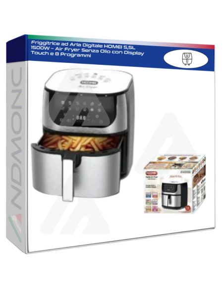 Friggitrice ad Aria Digitale HOMEI 5,5L 1500W – Air Fryer Senza Olio con Display Touch e 8 Programmi
