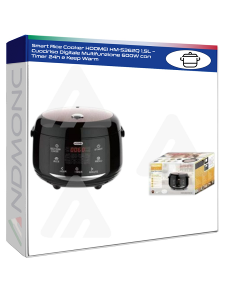 Smart Rice Cooker HOOMEI HM-5362Q 1,5L – Cuociriso Digitale Multifunzione 600W con Timer 24h e Keep Warm