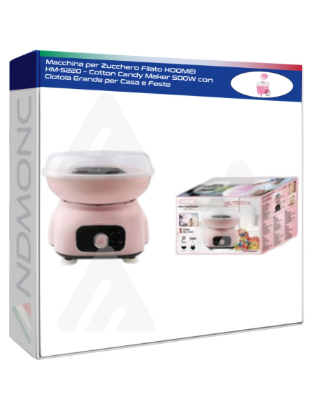 Macchina per Zucchero Filato HOOMEI HM-5220 – Cotton Candy Maker 500W con Ciotola Grande per Casa e Feste