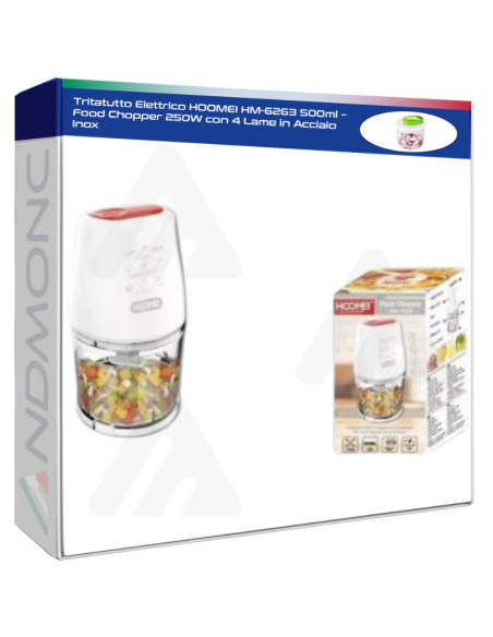 Tritatutto Elettrico HOOMEI HM-6263 500ml – Food Chopper 250W con 4 Lame in Acciaio Inox