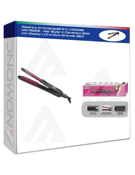 Piastra e Arricciacapelli 2 in 1 HOOMEI HM-7162DS – Hair Styler in Ceramica 35W con Display LCD e Cavo Girevole 360°