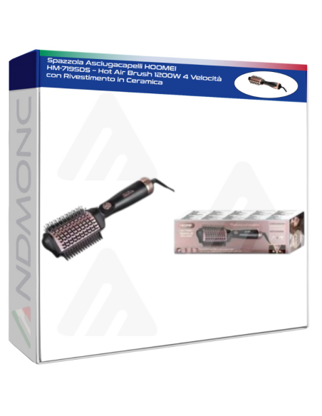 Spazzola Asciugacapelli HOOMEI HM-7195DS – Hot Air Brush 1200W 4 Velocità con Rivestimento in Ceramica
