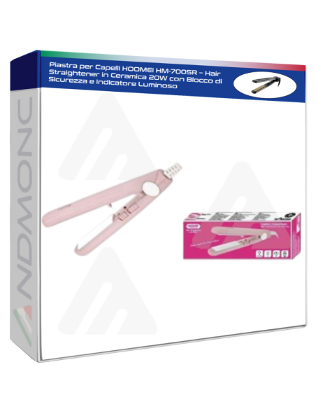 Piastra per Capelli HOOMEI HM-7005R – Hair Straightener in Ceramica 20W con Blocco di Sicurezza e Indicatore Luminoso