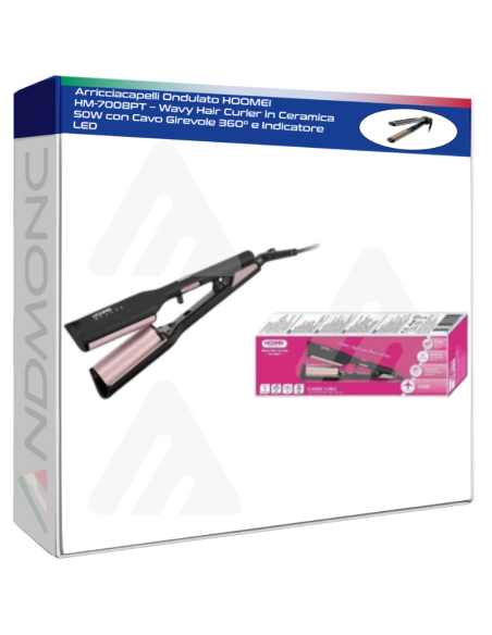 Arricciacapelli Ondulato HOOMEI HM-7008PT – Wavy Hair Curler in Ceramica 50W con Cavo Girevole 360° e Indicatore LED