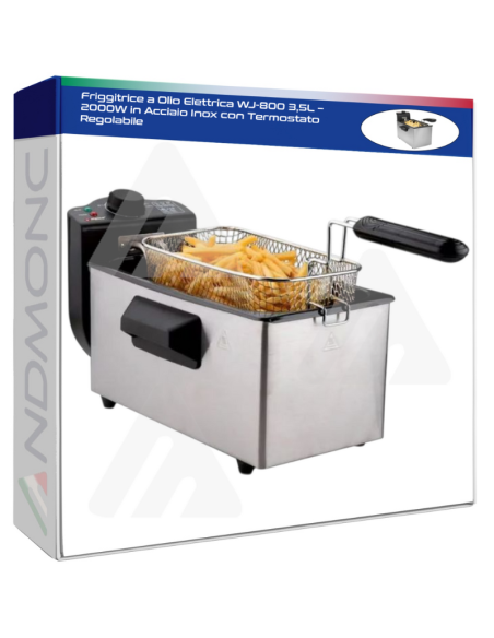 Friggitrice a Olio Elettrica WJ-800 3,5L – 2000W in Acciaio Inox con Termostato Regolabile
