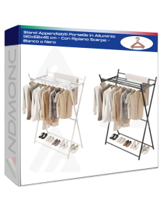 Stand Appendiabiti Portatile in Alluminio 130x68x46 cm –...