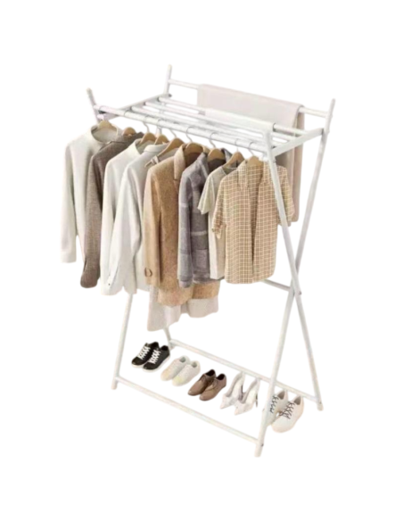 Stand Appendiabiti Portatile in Alluminio 130x68x46 cm – Con Ripiano Scarpe – Bianco o Nero