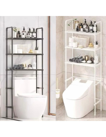 Scaffale Portaoggetti Bagno Sopra WC 3 Ripiani 47x26x155 cm – Salvaspazio in Metallo – Bianco o Nero