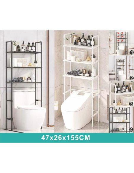 Scaffale Portaoggetti Bagno Sopra WC 3 Ripiani 47x26x155 cm – Salvaspazio in Metallo – Bianco o Nero