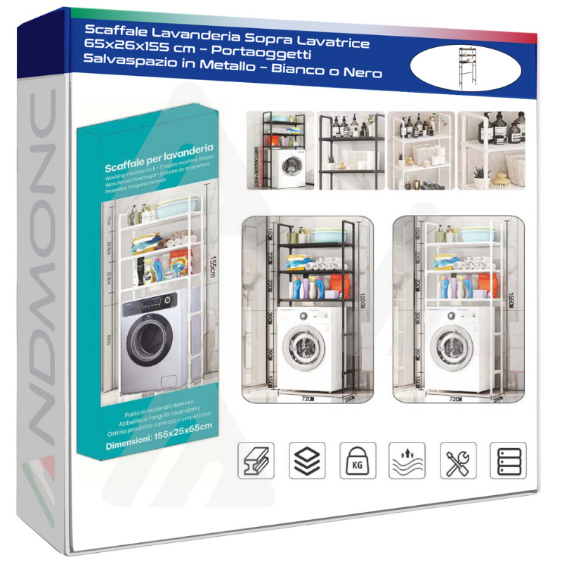 Scaffale Lavanderia Sopra Lavatrice 65x26x155...