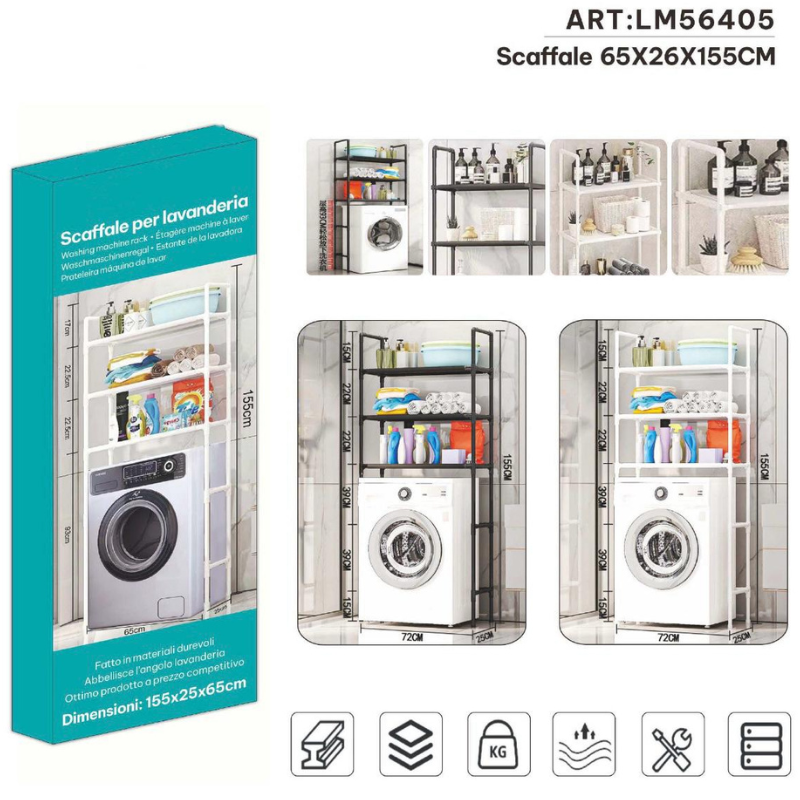 Scaffale Lavanderia Sopra Lavatrice 65x26x155...