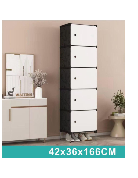 Scaffale Modulare Salvaspazio 5 Ante 42x36x166 cm – Armadio Multiuso con Ante Magnetiche