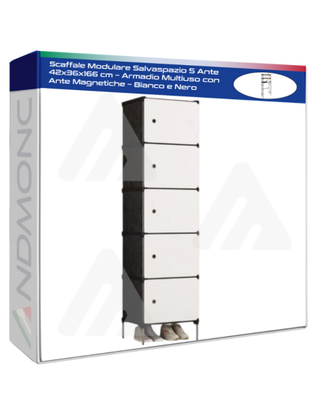 Scaffale Modulare Salvaspazio 5 Ante 42x36x166 cm – Armadio Multiuso con Ante Magnetiche