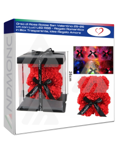 Orso di Rose Rosse San Valentino 25–26 cm con Luci LED...