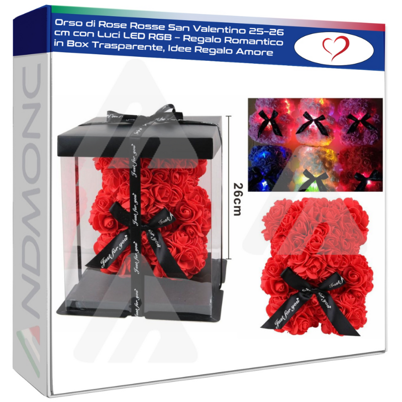 Orso di Rose Rosse San Valentino 25–26 cm con...