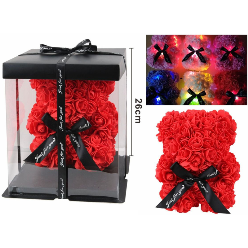 Orso di Rose Rosse San Valentino 25–26 cm con...